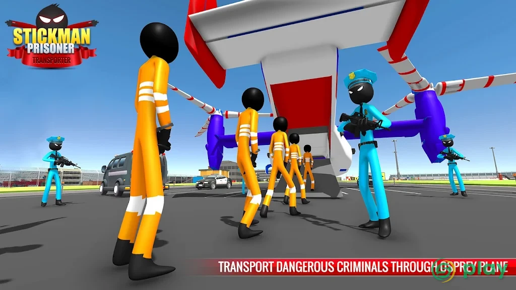 US Police Stickman Criminal Plane Transporter Game — скриншот 5